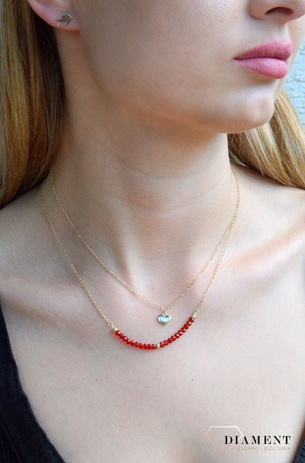 Srebrny naszyjnik celebrytka damska 925 pozłacana z sercem i koralikami AZN000000-581.Srebrny naszyjnik damski. Naszyjnik srebrny celebrytka. Srebrna celebrytka damska z zawieszkami. Srebrny naszyjnik celebrytka damska na prezent (1).jpg