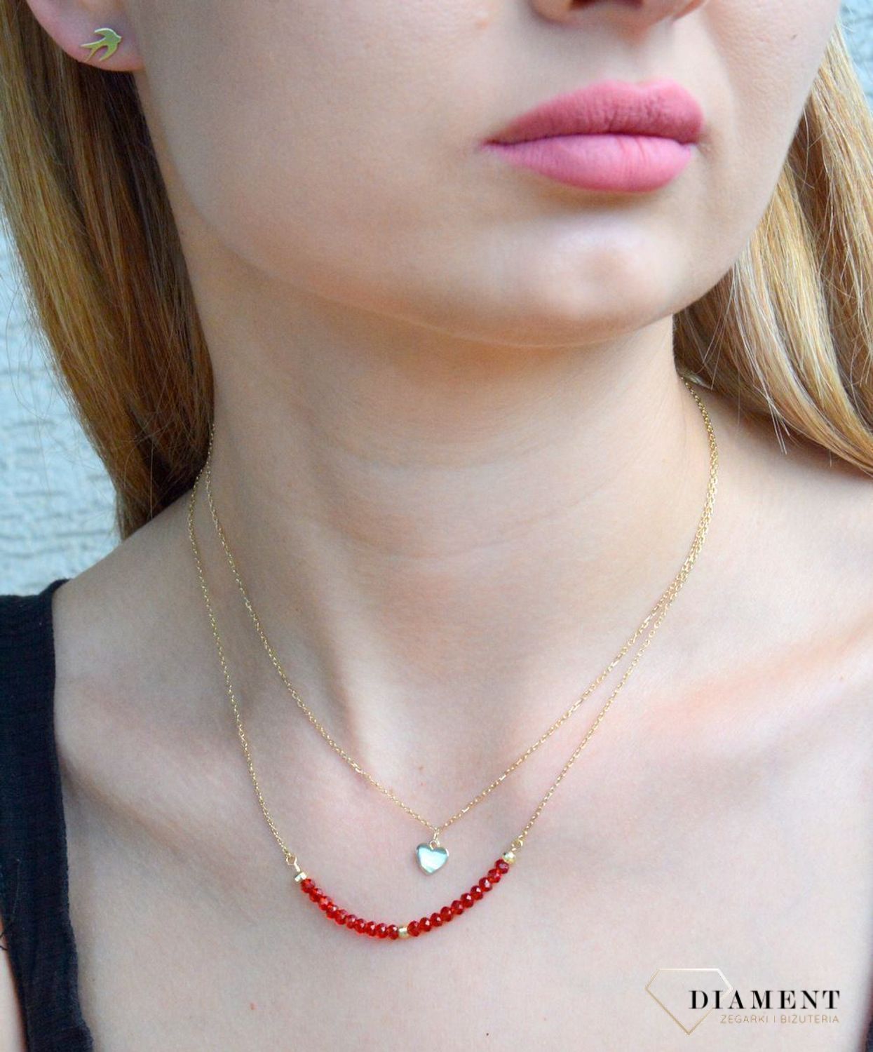 Srebrny naszyjnik celebrytka damska 925 pozłacana z sercem i koralikami AZN000000-581.Srebrny naszyjnik damski. Naszyjnik srebrny celebrytka. Srebrna celebrytka damska z zawieszkami. Srebrny naszyjnik celebrytka damska na prezent (1).jpg