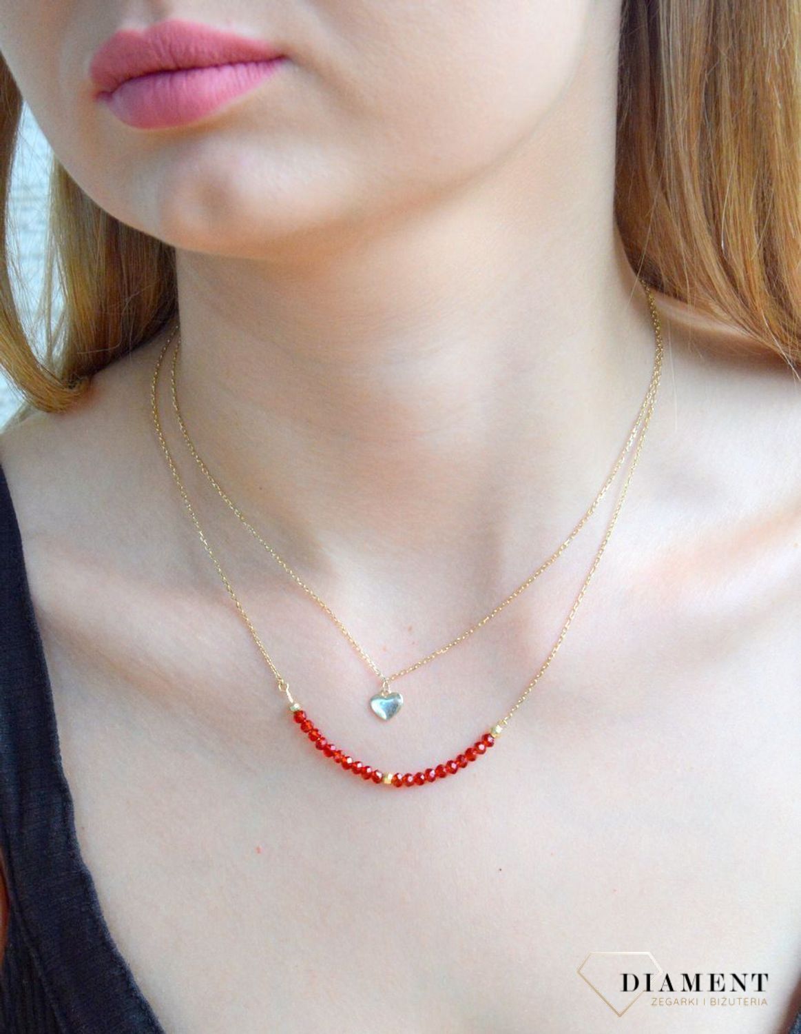 Srebrny naszyjnik celebrytka damska 925 pozłacana z sercem i koralikami AZN000000-581.Srebrny naszyjnik damski. Naszyjnik srebrny celebrytka. Srebrna celebrytka damska z zawieszkami. Srebrny naszyjnik celebrytka damska na prezent (1).jpg