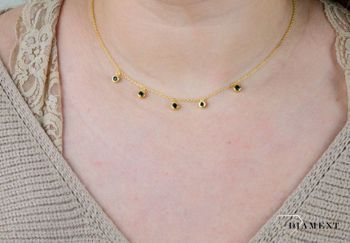 Srebrny naszyjnik celebrytka choker czarne cyrkonie AZN000000-584. Model naszyjnika został ozdobiony zawieszką z cyrkoniami w czarnym kolorze.  (3).JPG