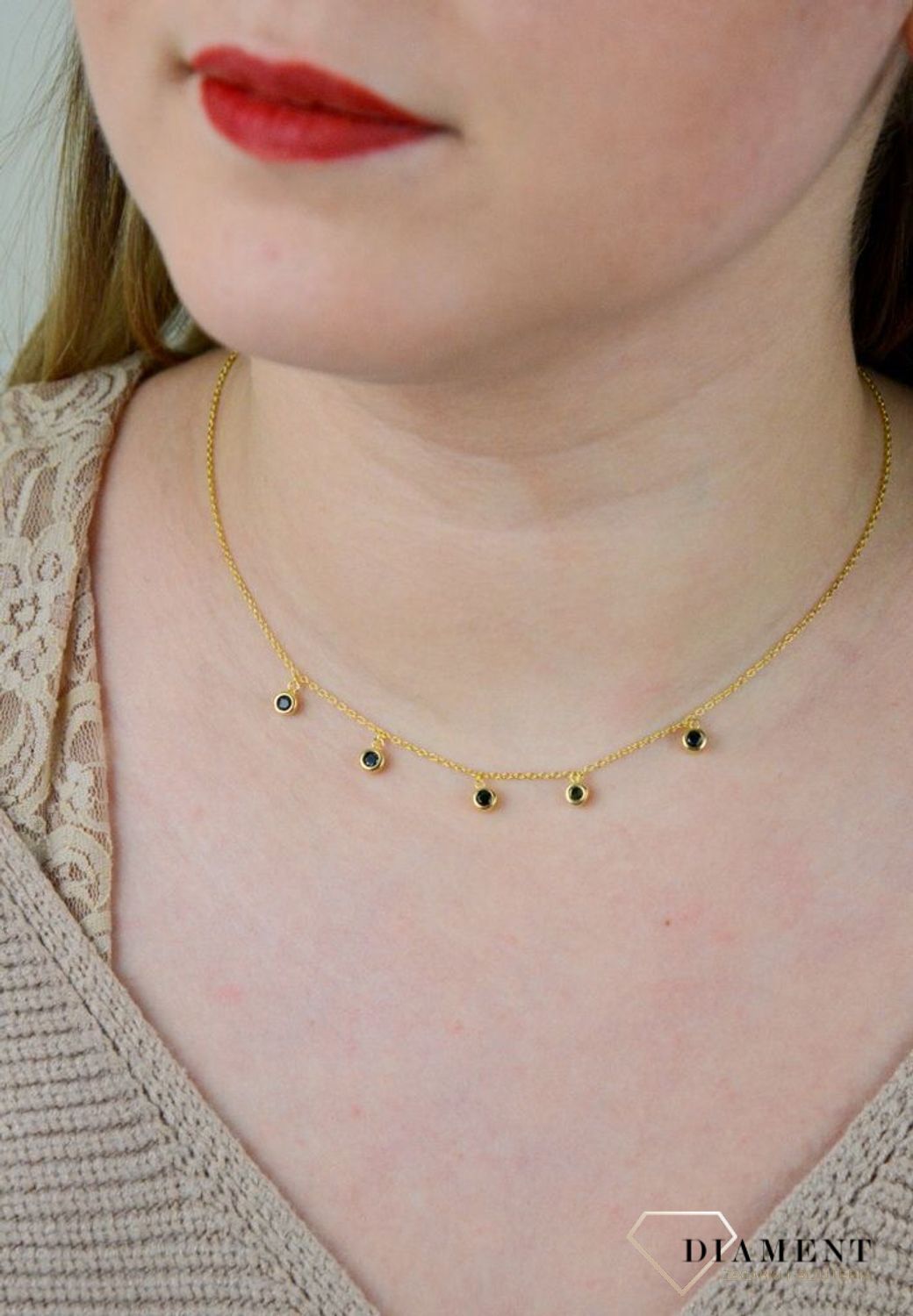 Srebrny naszyjnik celebrytka choker czarne cyrkonie AZN000000-584.jpg