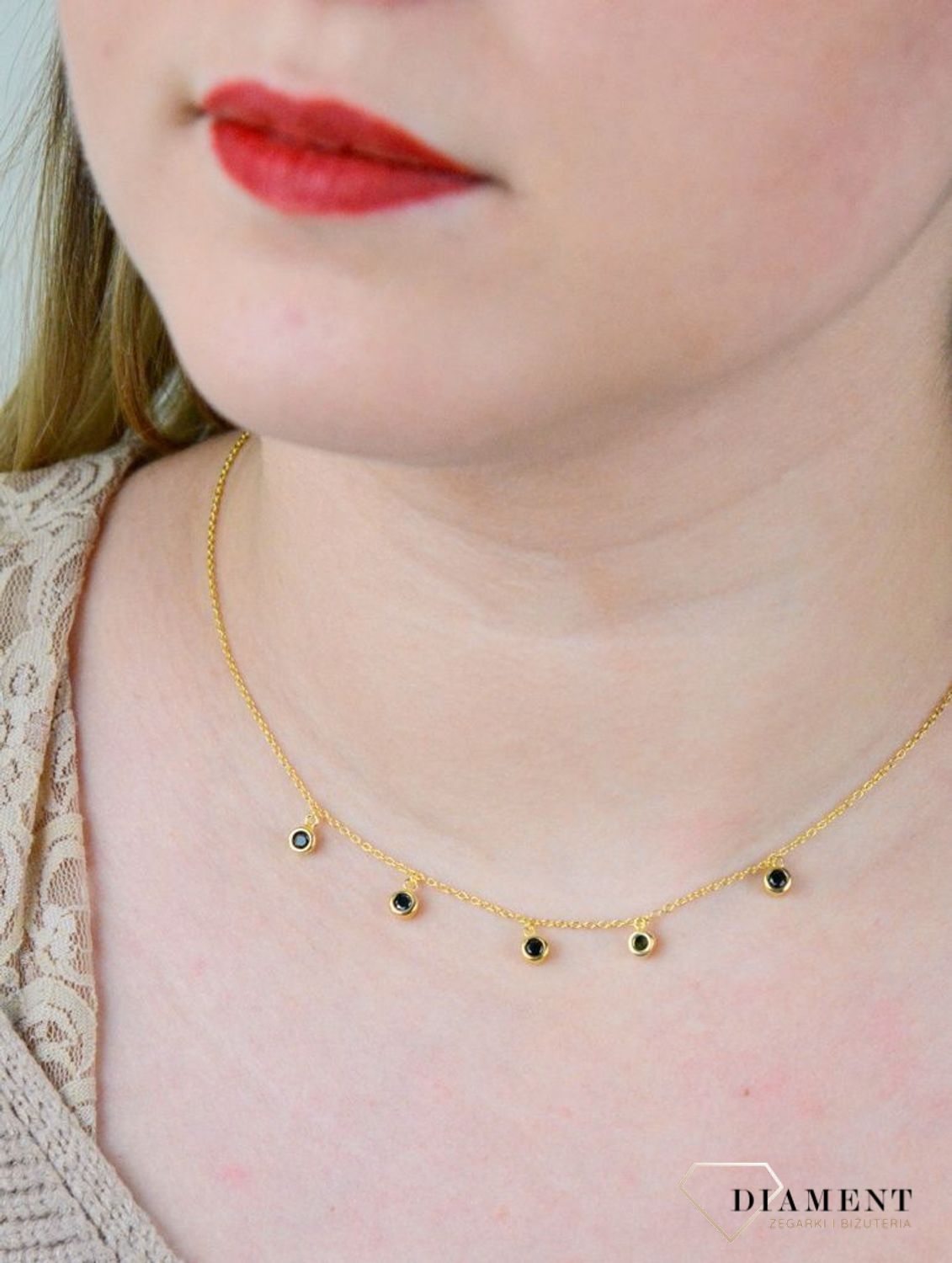 Srebrny naszyjnik celebrytka choker czarne cyrkonie AZN000000-584.jpg