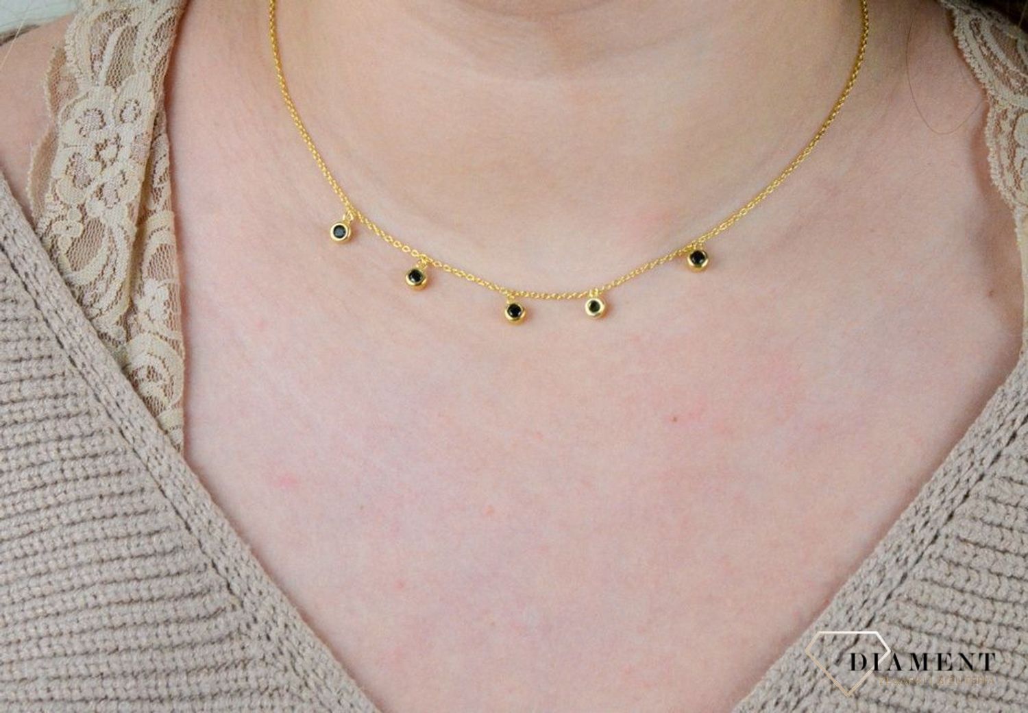 Srebrny naszyjnik celebrytka choker czarne cyrkonie AZN000000-584.jpg