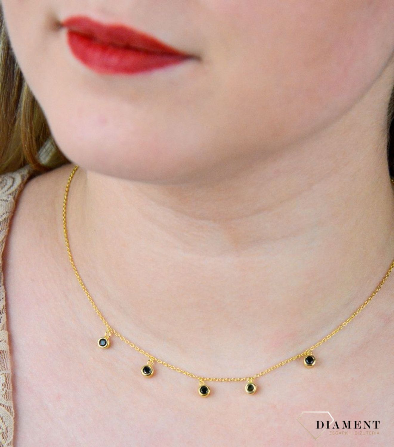 Srebrny naszyjnik celebrytka choker czarne cyrkonie AZN000000-584.jpg