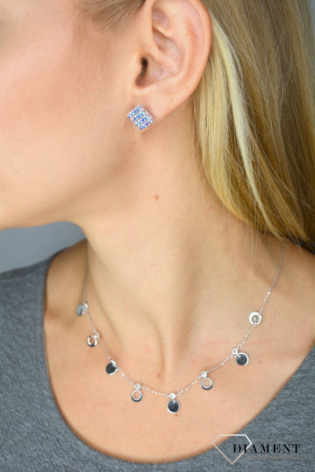 Naszyjnik srebrny damski celebrytka z kółkami i cyrkonią AZN000000-586v.jpg