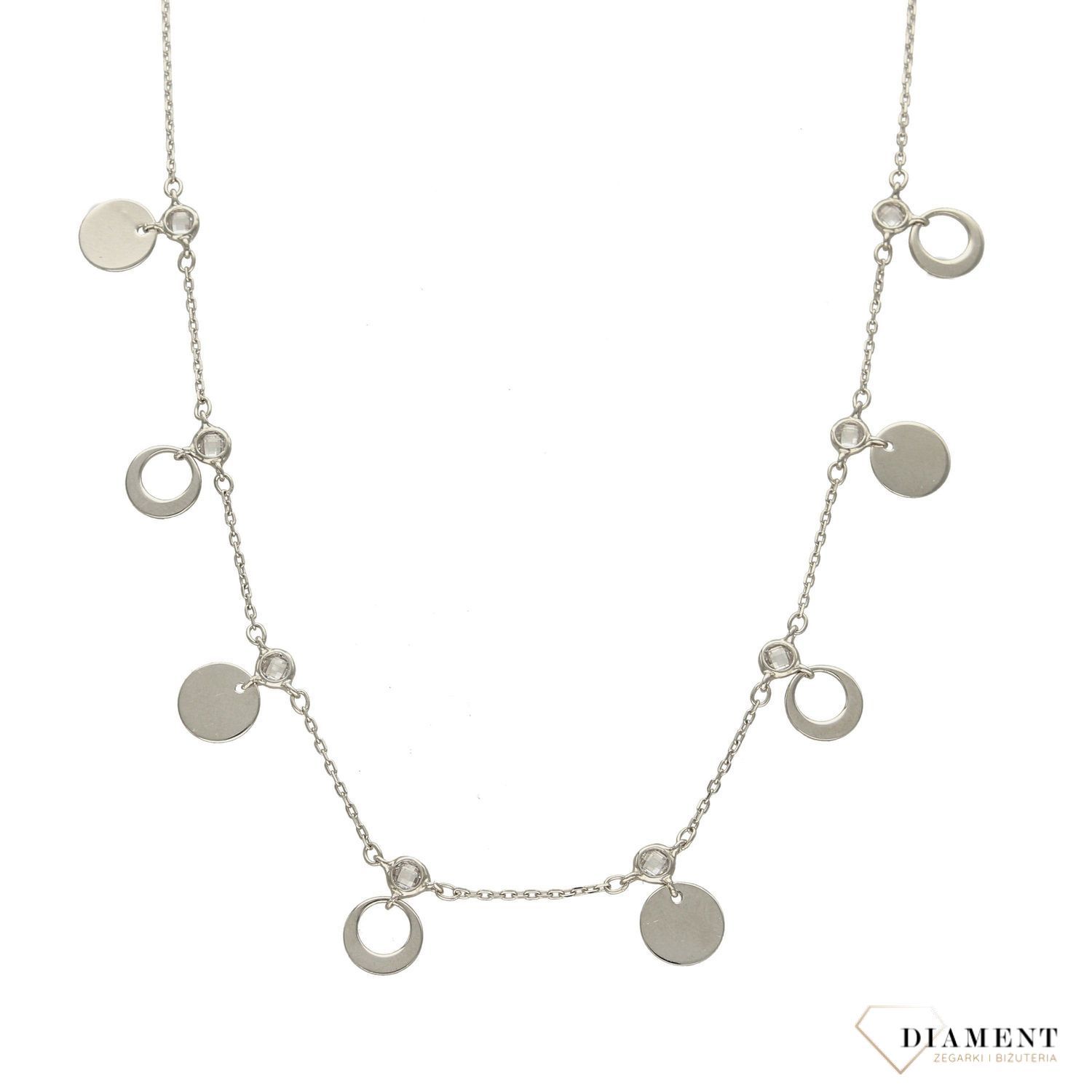 Naszyjnik srebrny damski celebrytka z kółkami i cyrkonią AZN000000-586v.jpg