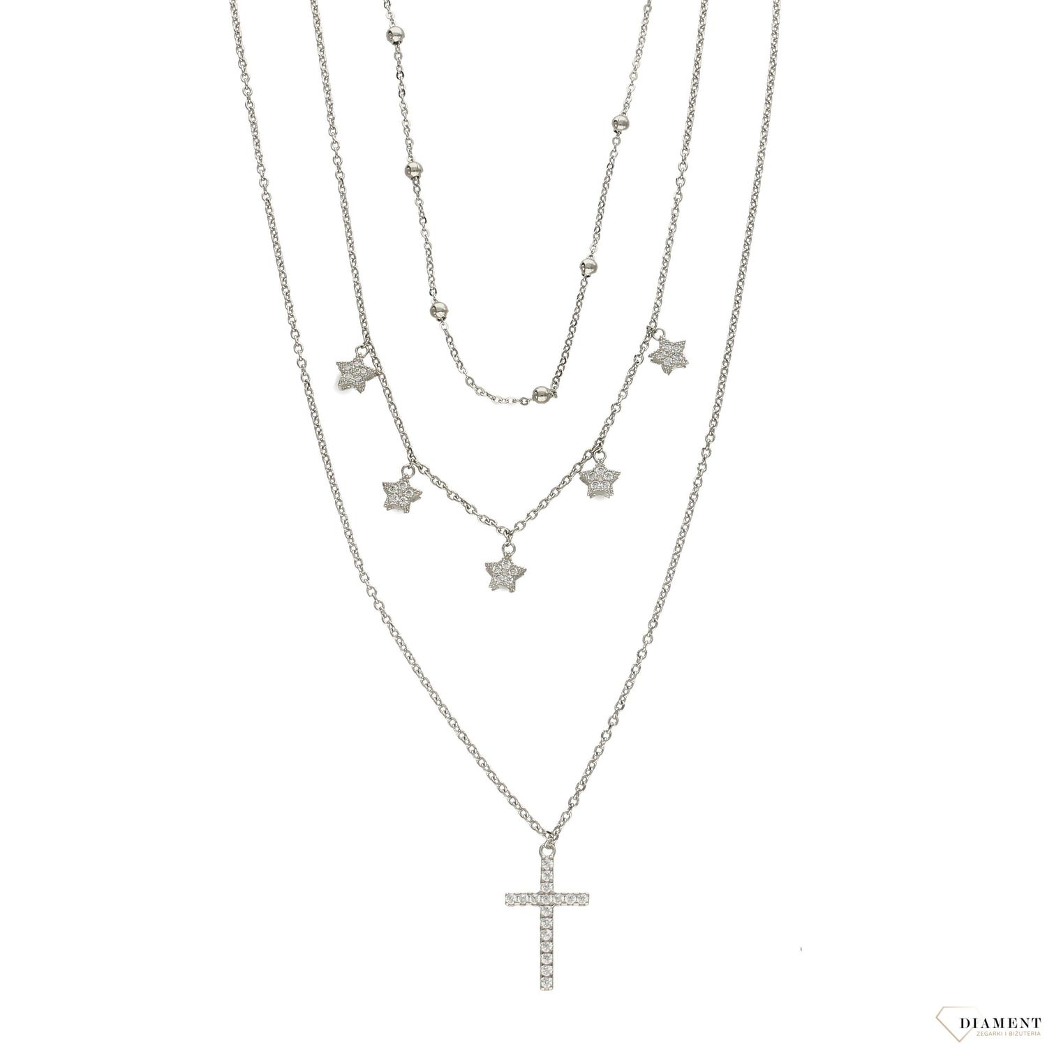 Srebrny naszyjnik potrójny gwiazdki i krzyżyk AZN000000-593.jpg