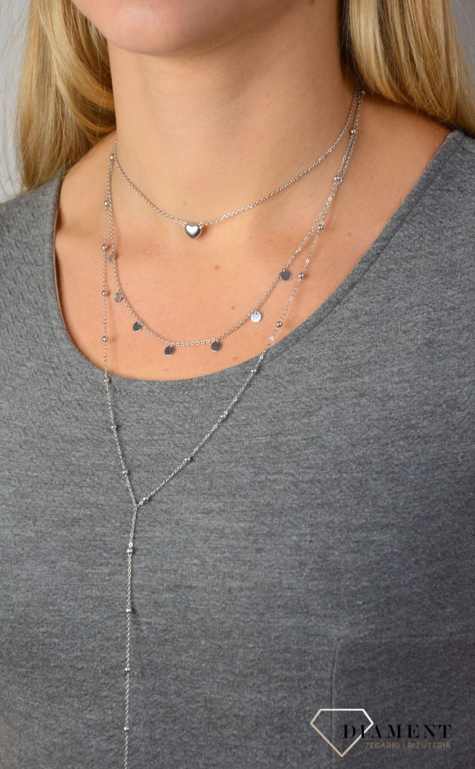 Naszyjnik potrójny serce z kuleczkami AZN000000-594.jpg