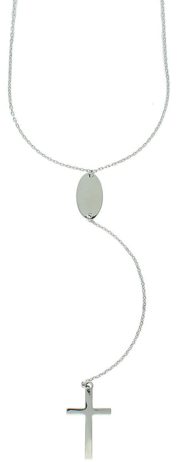 Elegancki srebrny naszyjnik krawatka z blaszką owalną i krzyżykiem na zakończeniu łańcuszka. Naszyjnik wykonany z próby 925. Długość 40 cm + 5 cm przedłużenie. Idealny prezent.1.jpg