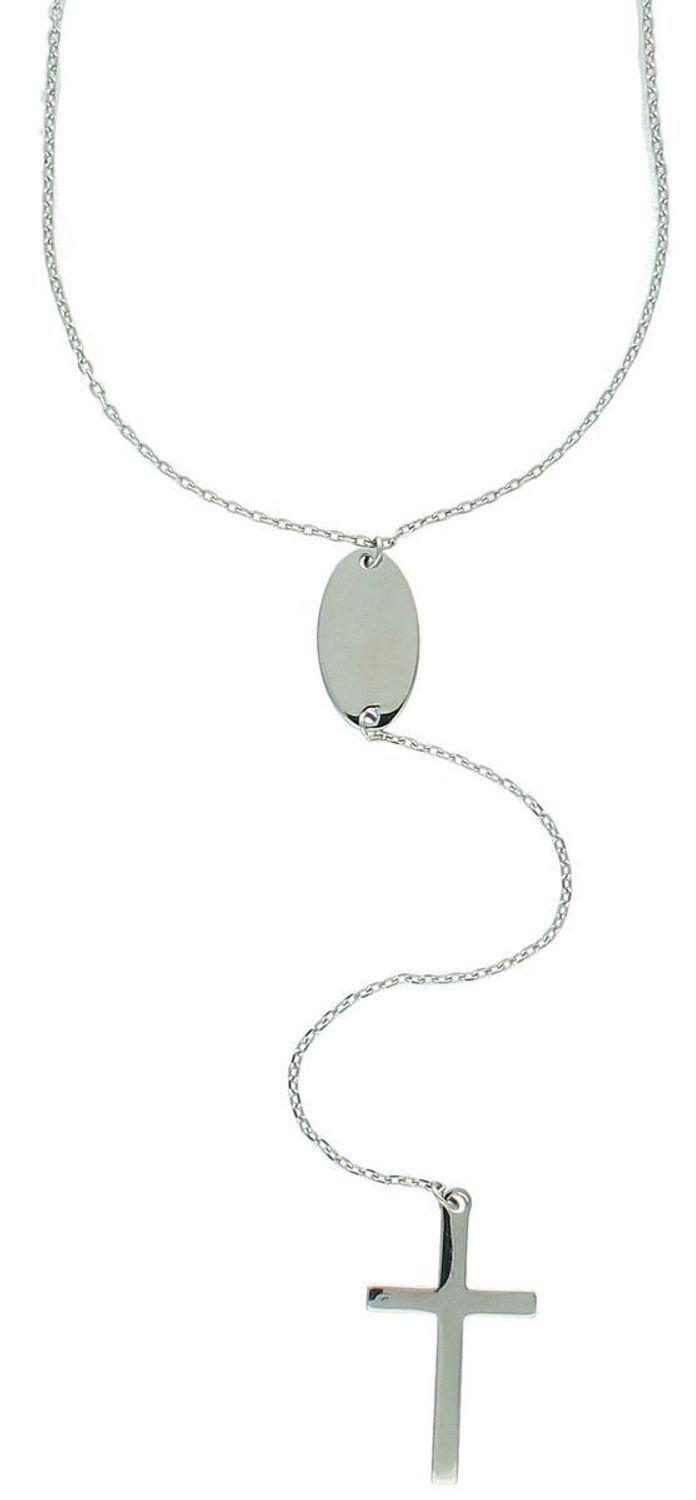 Elegancki srebrny naszyjnik krawatka z blaszką owalną i krzyżykiem na zakończeniu łańcuszka. Naszyjnik wykonany z próby 925. Długość 40 cm + 5 cm przedłużenie. Idealny prezent.1.jpg