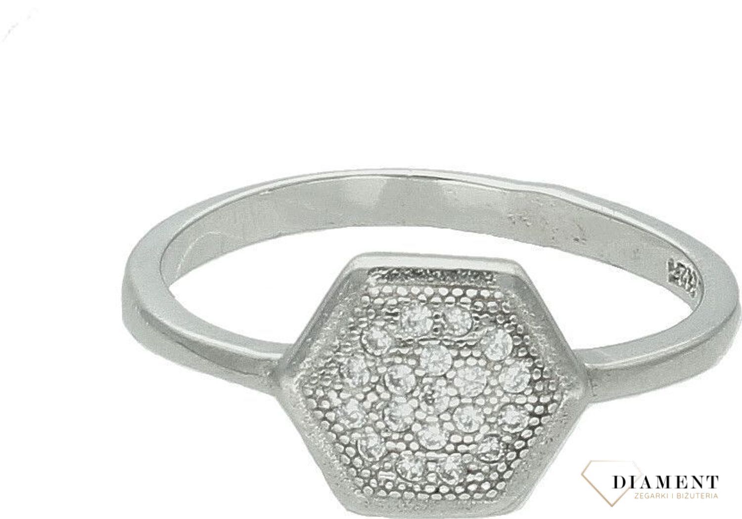 Srebrny pierścionek damski 925 sześciokąt z cyrkoniami AZP000000-046.  Srebrny pierścionek damski. Pierścionek srebrny dla kobiety. Srebrny pierścionek damski na prezent..jpg
