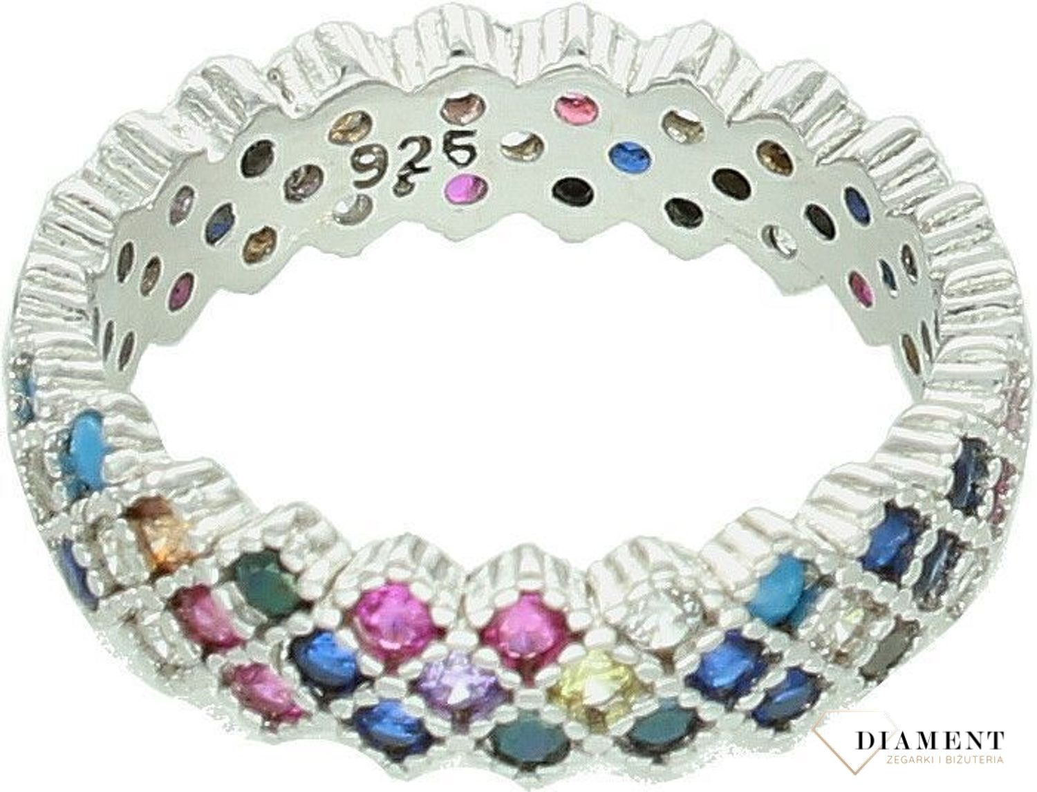 Srebrny pierścionek damski 925 obrączka z kolorowymi cyrkoniami AZP000000-373. Srebrny pierścionek damski. Pierścionek srebrny kolorowa obrączka. Srebrny pierścionek damski na prezent..jpg