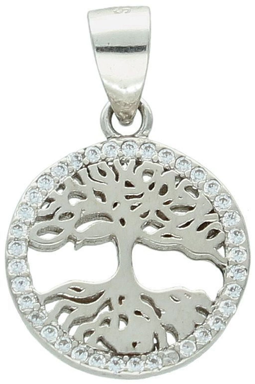 Zawieszka srebrna próba 925, drzewko okrągłe zdobione cyrkoniami AZZ000000-255 Elegancka zawieszka wykonana z wysokiej jakości srebra próby 925, przedstawiająca drzewko na okrągłej blaszce, 1.jpg