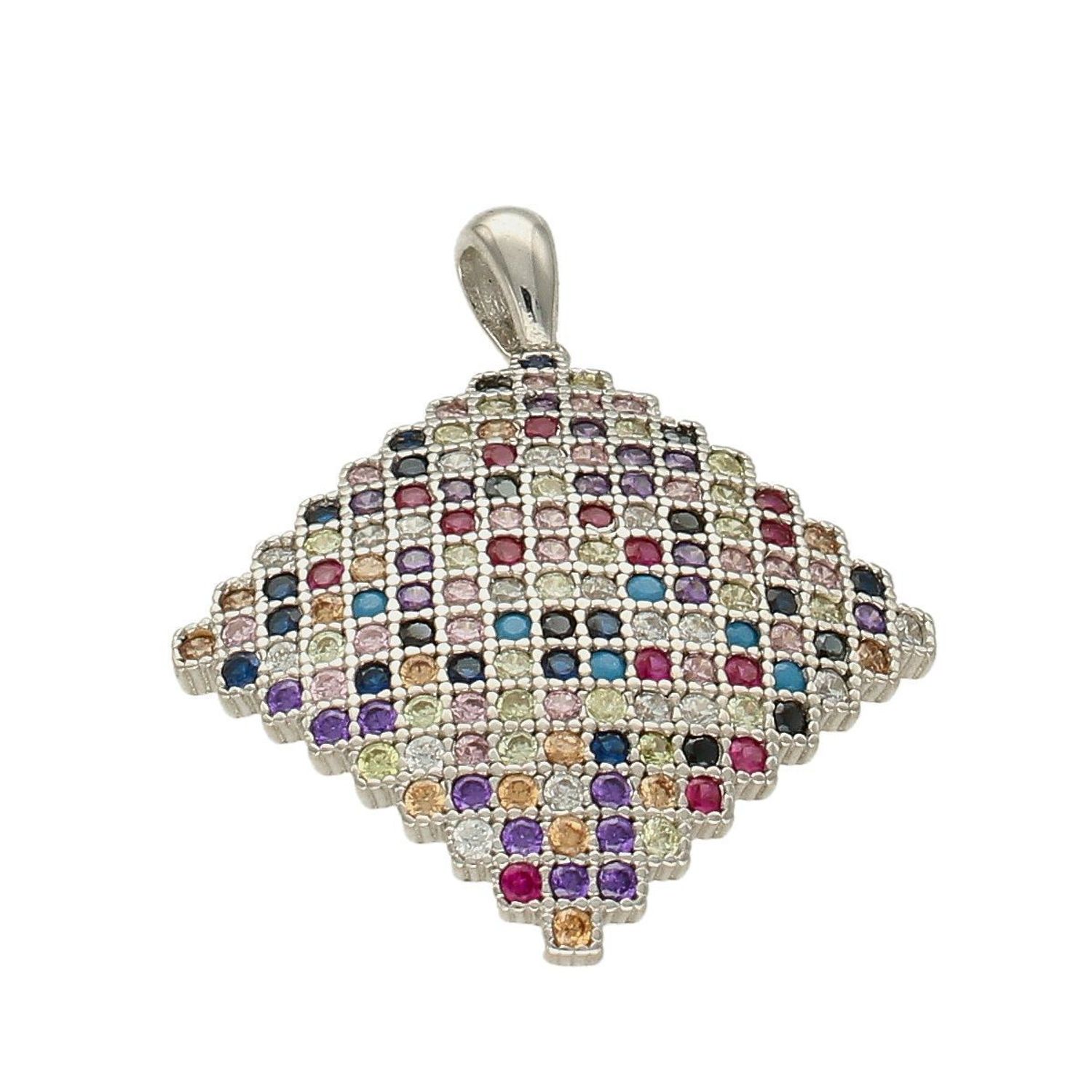 Zawieszka srebrna z kolorowymi cyrkoniami AZZ000000-258. Zawieszka srebrna duży kwadrat. Zawieszka srebrna z kolorowymi cyrkoniami. Zawieszka idealna na prezent. Zawieszka na każdą okazję..jpg