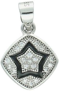 Srebrna zawieszka próby 925 ozdobiona czarną gwiazdą i białymi cyrkoniami. Subtelna i elegancka. Waga 1,20 g, wymiary 1,2 x 1,7 cm. Kod AZZ000000-259.1.jpg