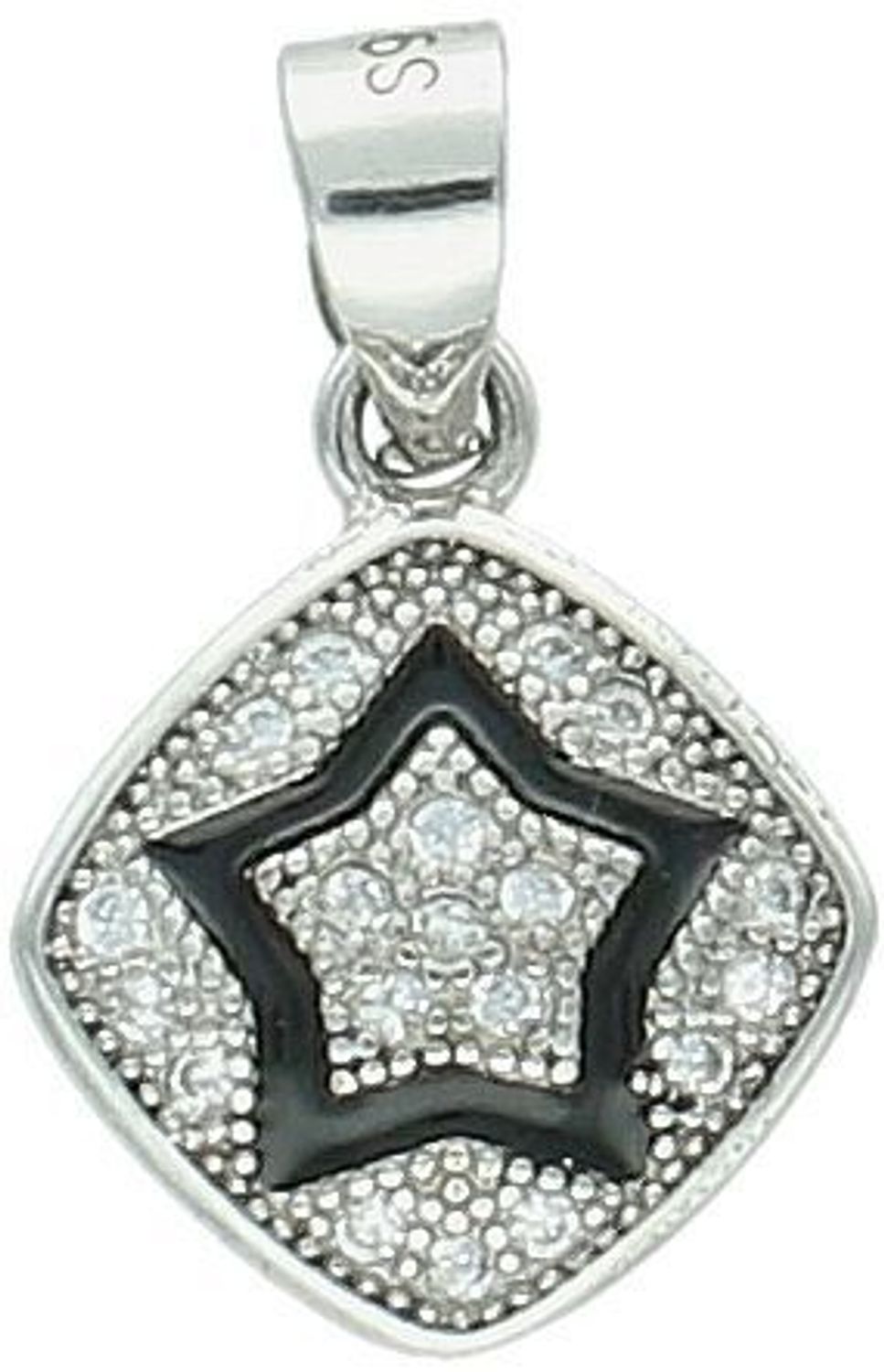 Srebrna zawieszka próby 925 ozdobiona czarną gwiazdą i białymi cyrkoniami. Subtelna i elegancka. Waga 1,20 g, wymiary 1,2 x 1,7 cm. Kod AZZ000000-259.1.jpg
