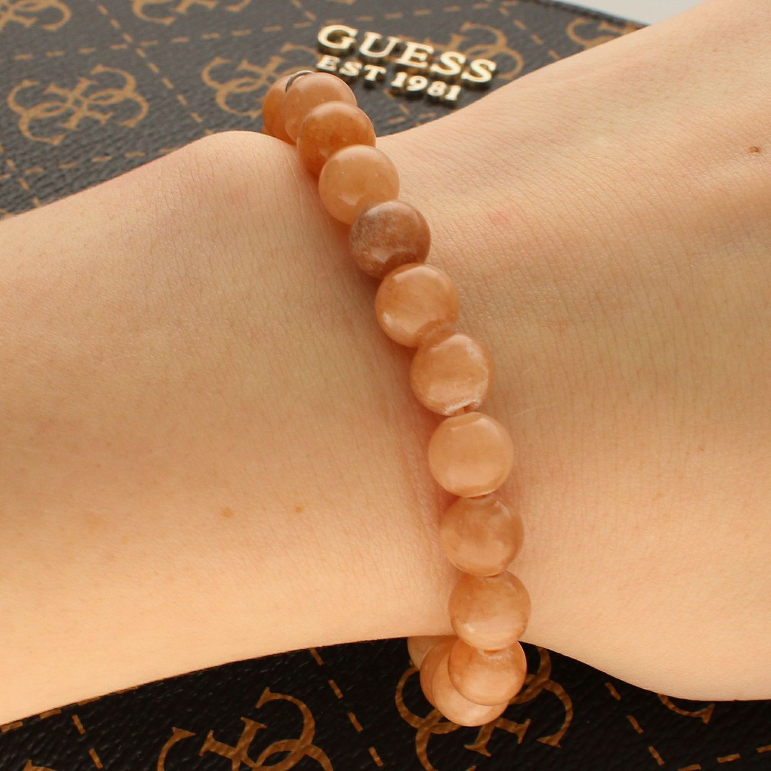 Bransoleta damska z Kamieniem Słonecznym BA030. Bransoletka damska w jasnym kolorze. Bransoletka z koralików. Bransoletka z kamieniem Słonecznym. Oryginalny pomysł na prezent (2).jpg