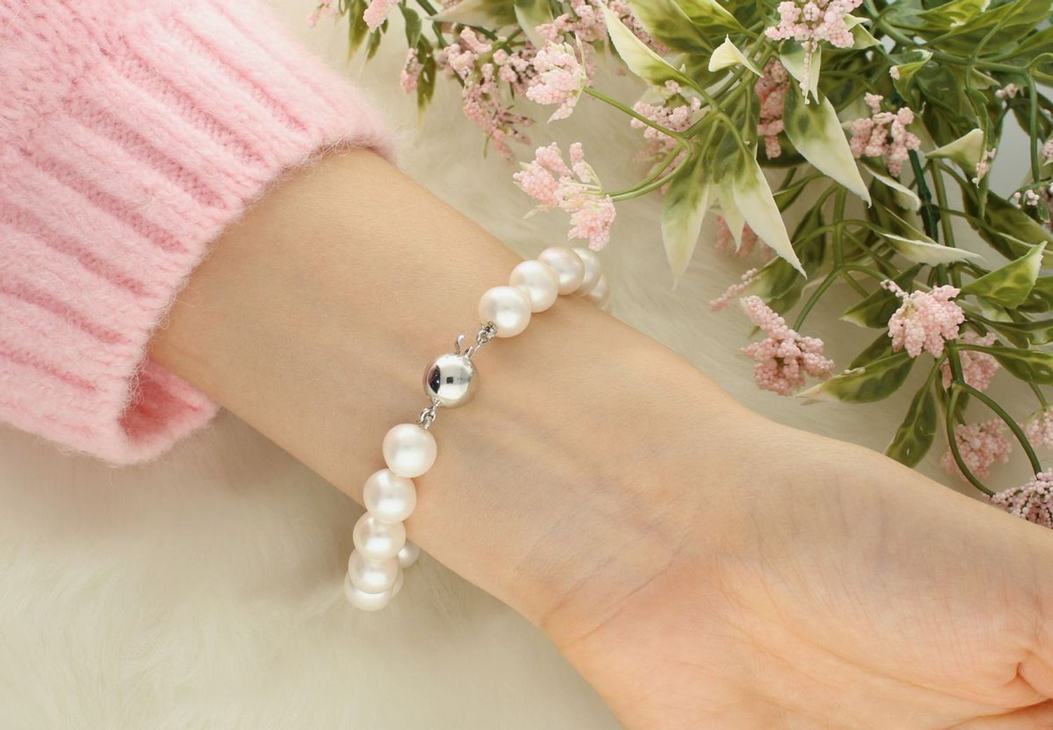 Bransoletka z białych pereł 9 mm – srebro 925, klasyczna elegancja, BBZ19-10B (3).jpg