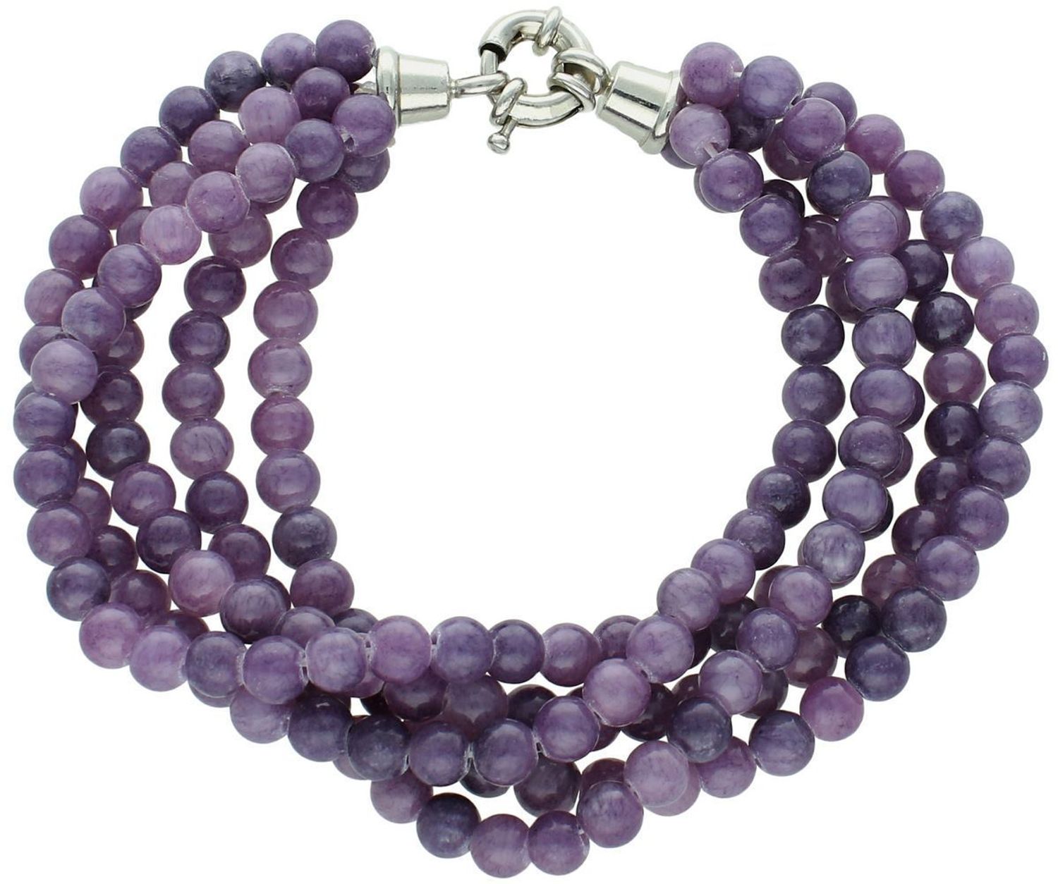 Bransoletka srebrna 925 z pięcioma elementami zdobionymi naturalnym jadeitem w odcieniach fioletu. Długość 20 cm, zapięcie na karabińczyk. Model BCNIZ060.1.jpg