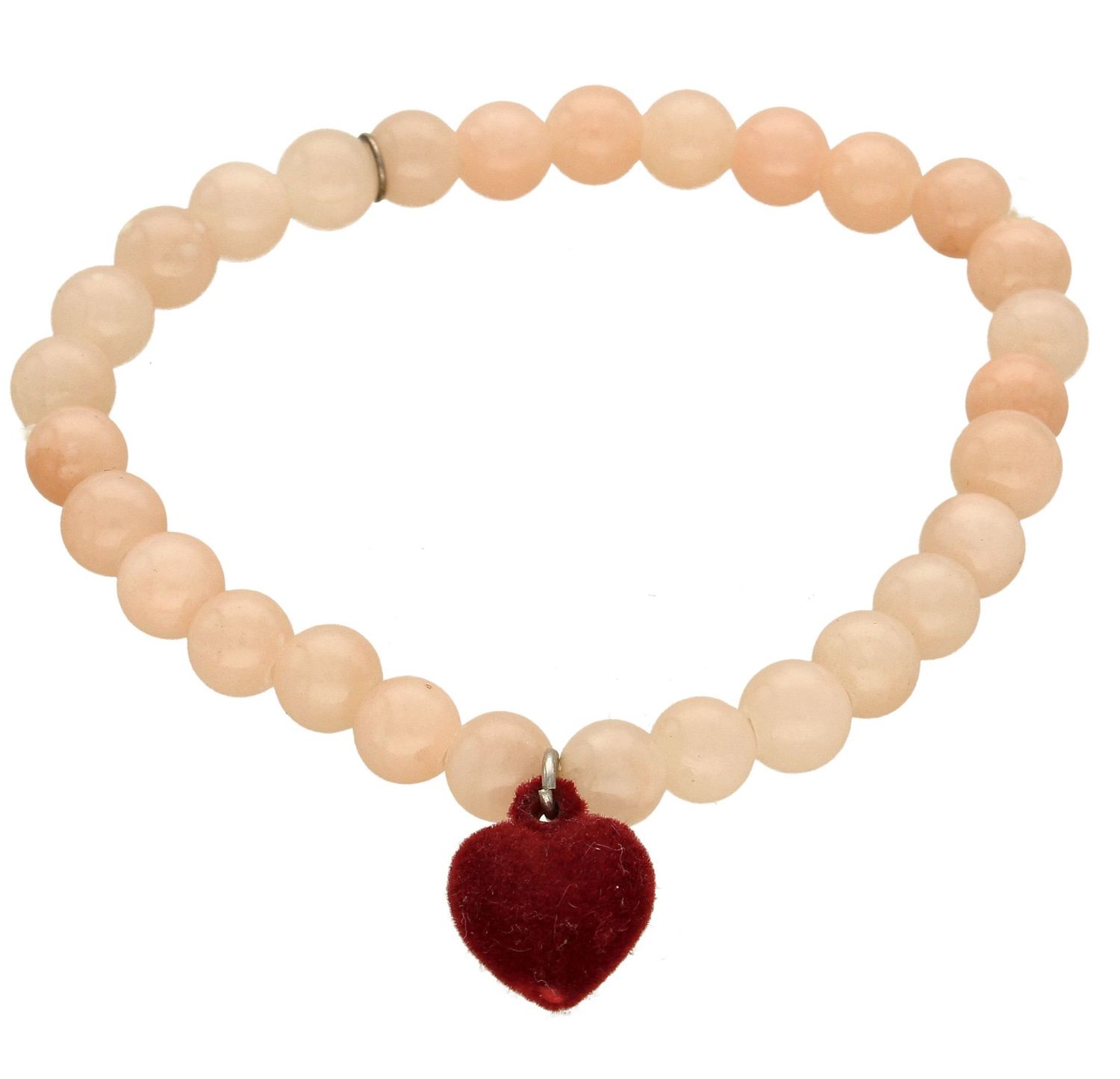 Bransoleta damska Pudrowy róż z zawieszką Welurowe Serduszko BOL025. Bransoletka koraliki. Bransoletka różowa. Oryginalny  pomysł na prezent. Bransoletka dla ukochanej. Bransoletka z sercem (2).jpg