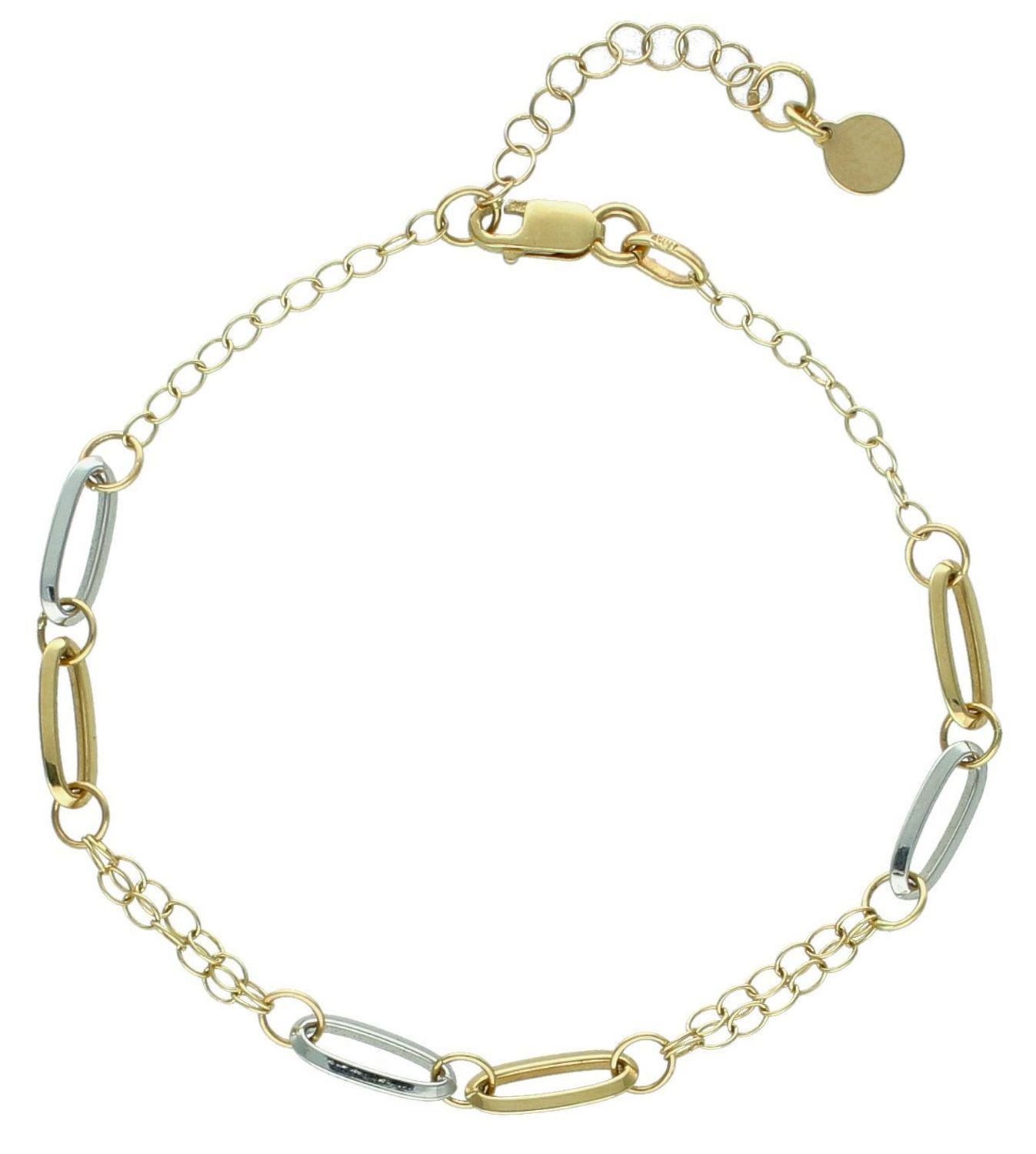 Złota damska bransoletka Ogniwka z żółtego i białego złota 585. Delikatna, kobieca bransoletka ozdobiona owalnymi ogniwkami w żółtym i białym złocie, wykonana z wysokiej próby złota 585. 1.jpg