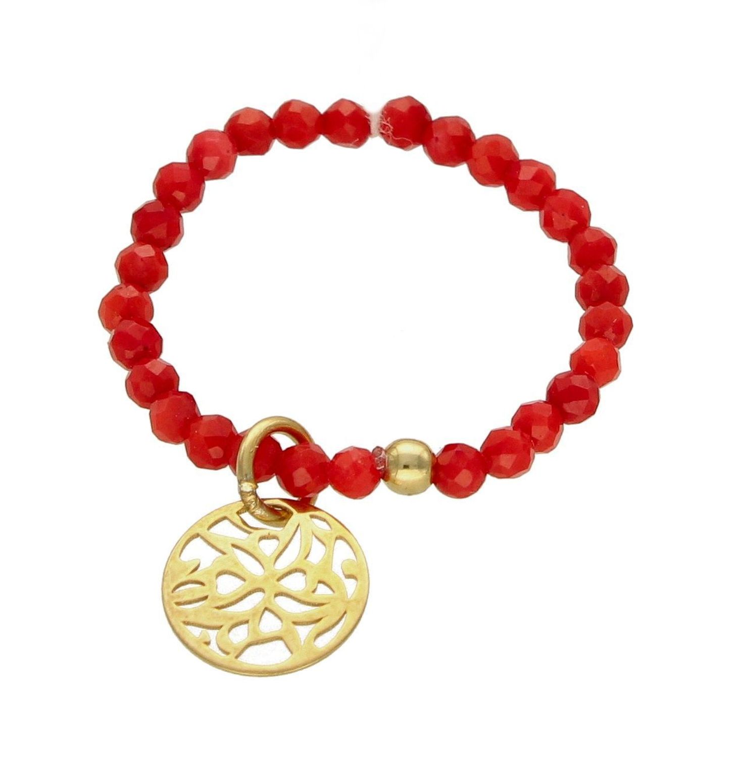 Pierścionek damski srebrny z koralem B20. Modny pierścionek z ozdobnych kuleczek na gumce to intrygująca biżuteria która spodoba się niezależnej, odważnej kobiecie, kochającej wyraziste dodatki, które podkreślają osobowość (.jpg