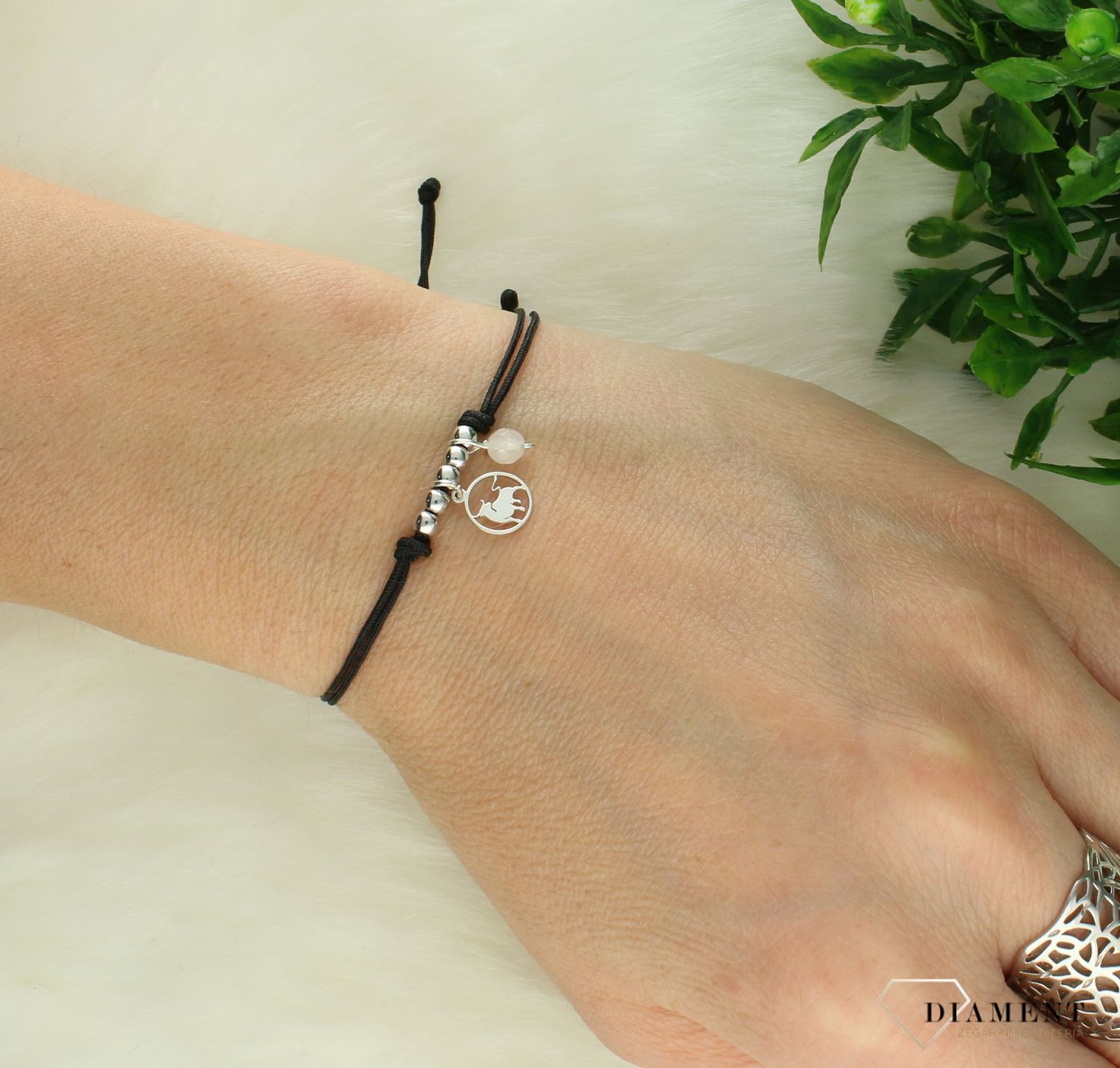 Srebrna bransoletka 925 na czarnym sznurku z kwarcem różowym Zodiak Byk B22-BYK (1).jpg