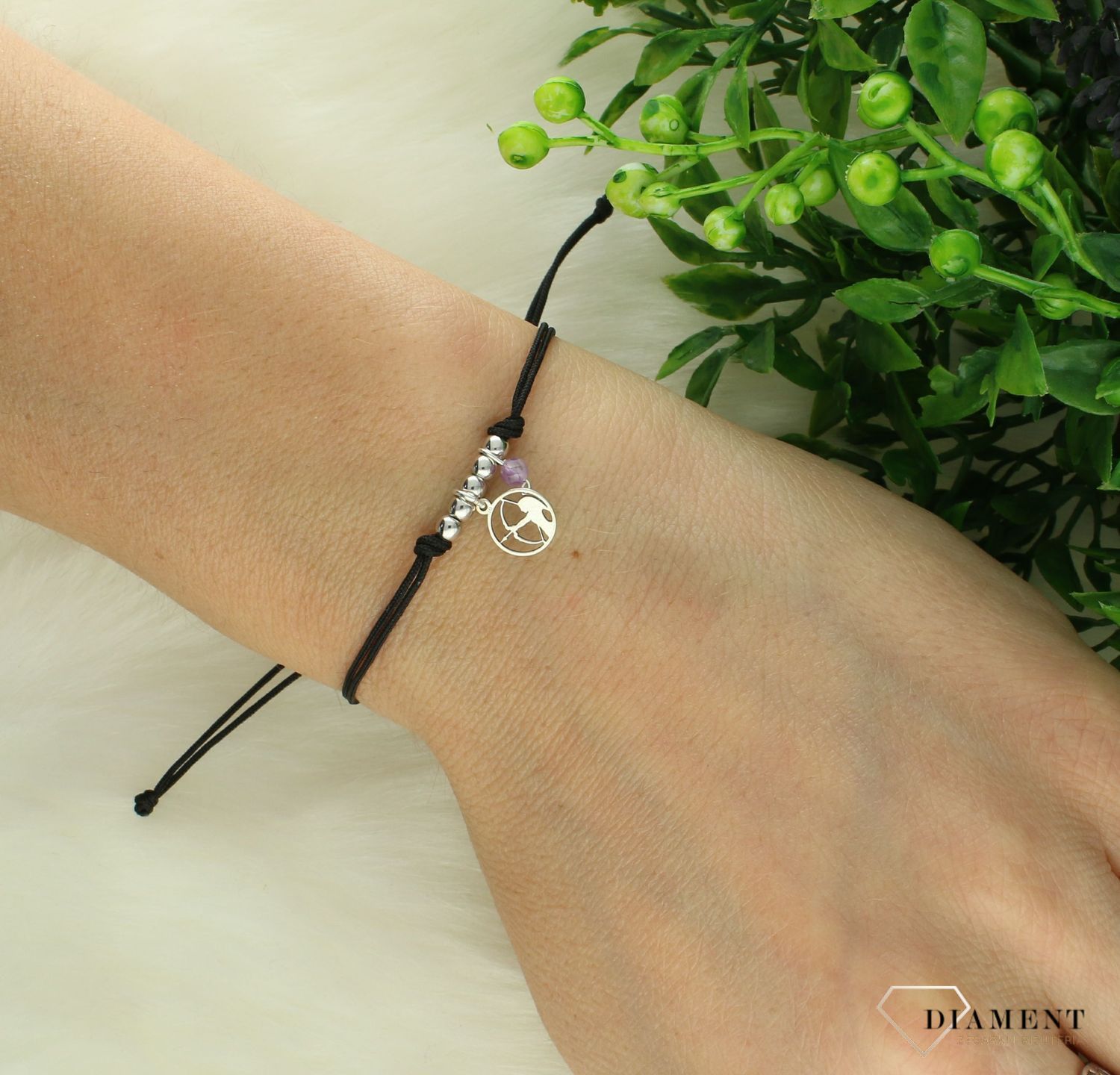 Srebrna bransoletka 925 na czarnym sznurku z ametystem Zodiak Strzelec B22-STRZELEC (2).jpg