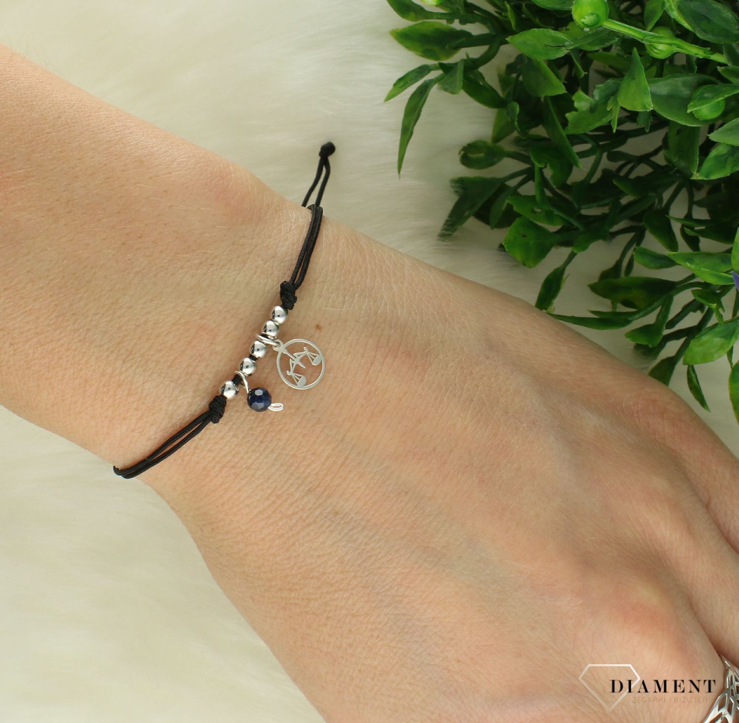 Srebrna bransoletka 925 na czarnym sznurku z szafirem Zodiak Waga B22-WAGA (2).jpg