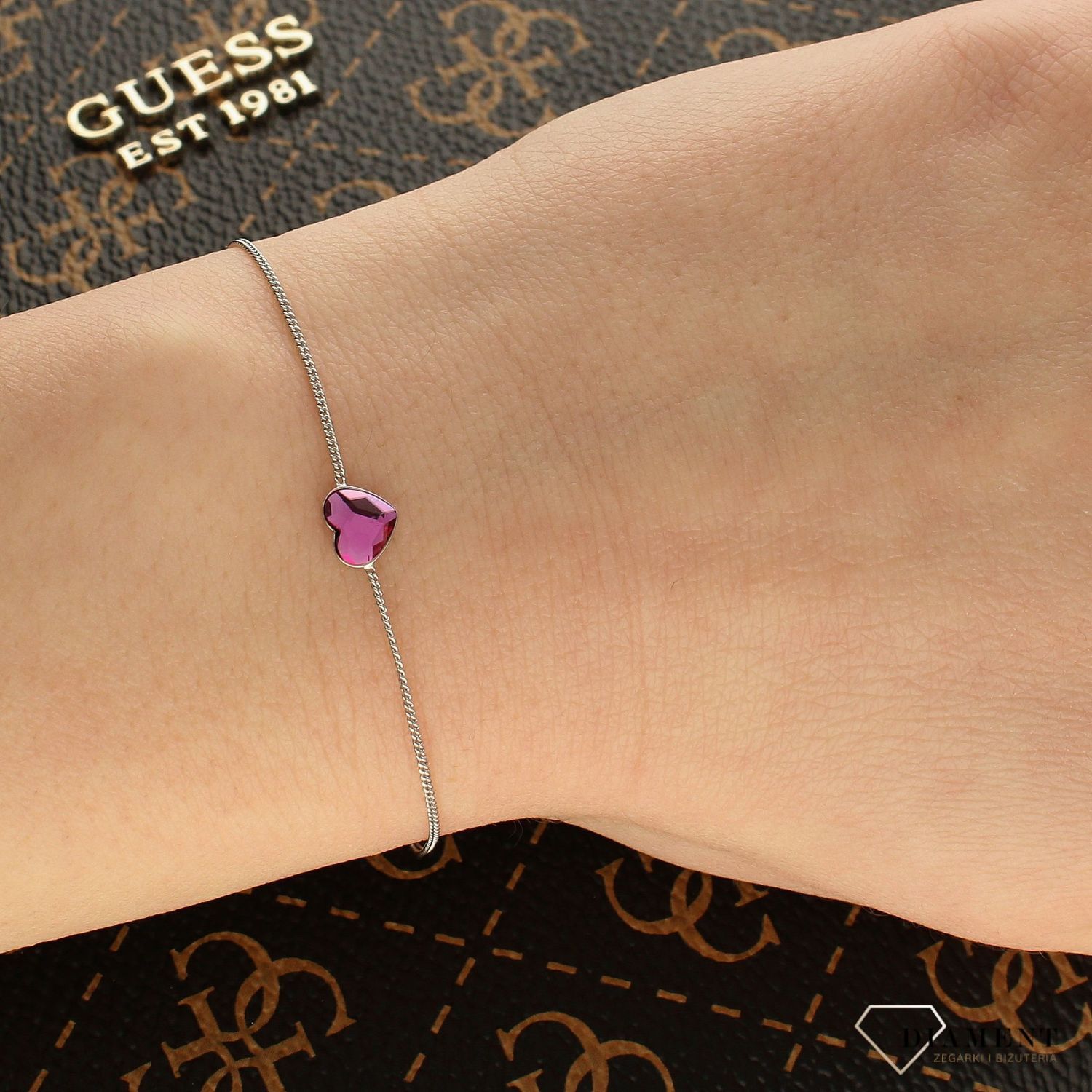 Srebrna bransoletka  Różowe Kryształowe Serce  Swarovski Crystals 925 B28086F-S.jpg