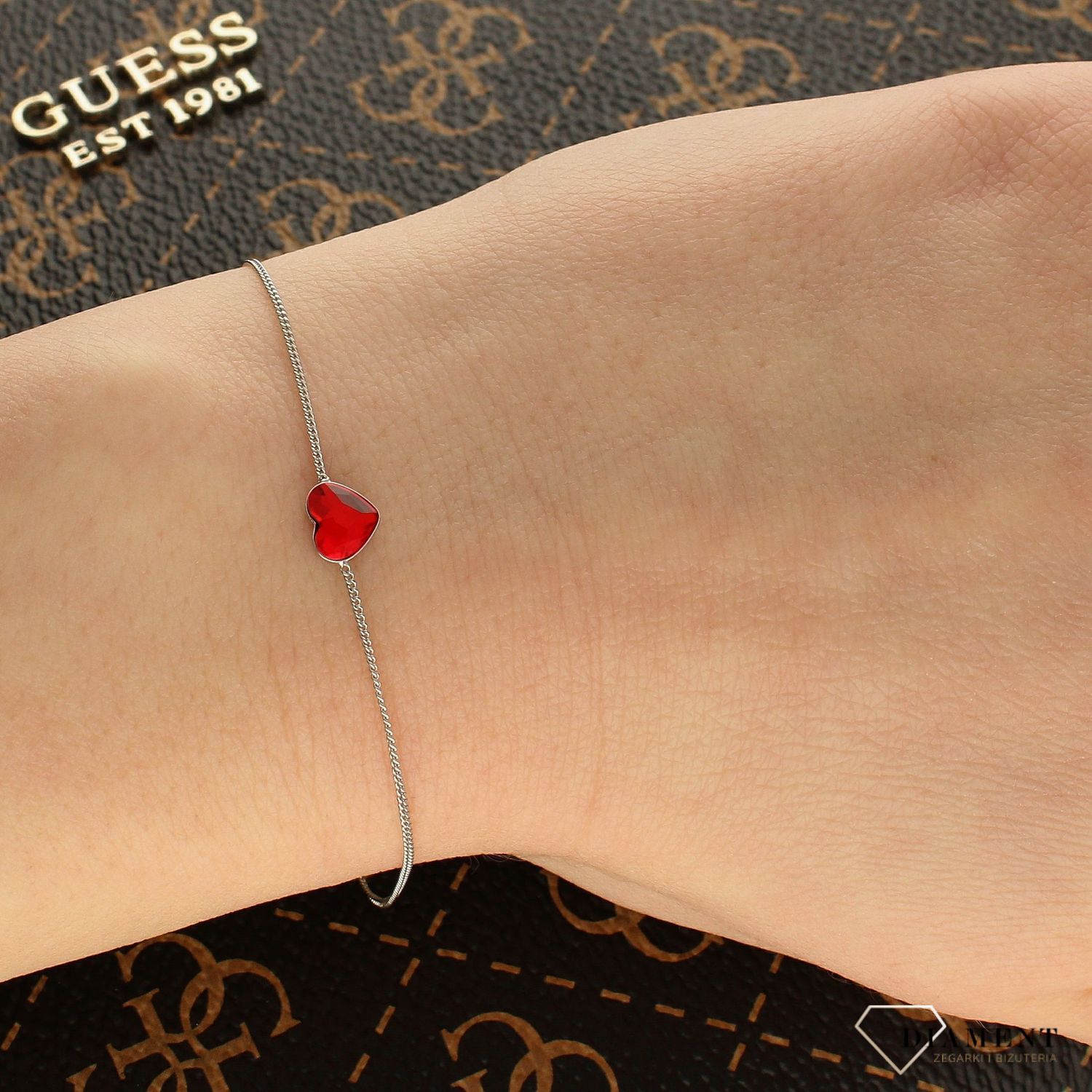 Srebrna Bransoletka Czerwone Kryształowe Serce Swarovski Crystals 925.jpeg