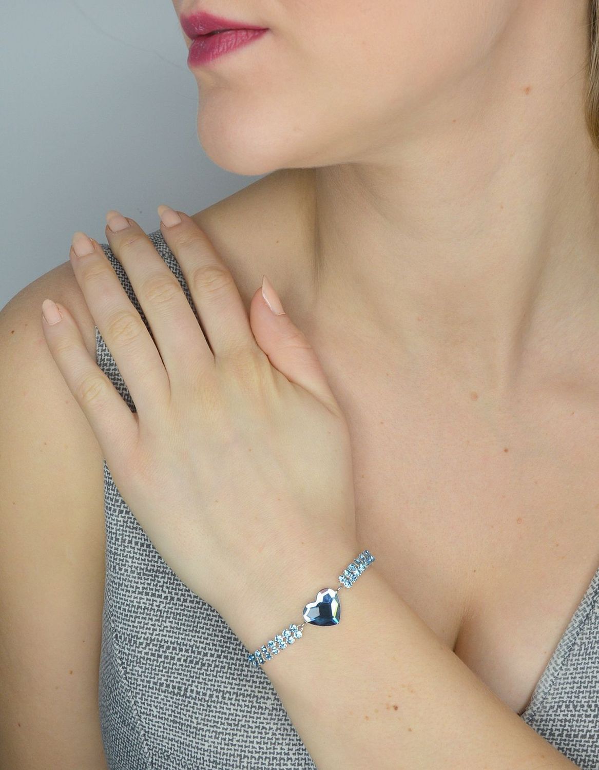 Bransoletka srebrna Spark Swarovski niebieskie serce B2808MESH925DBAQ.jpg