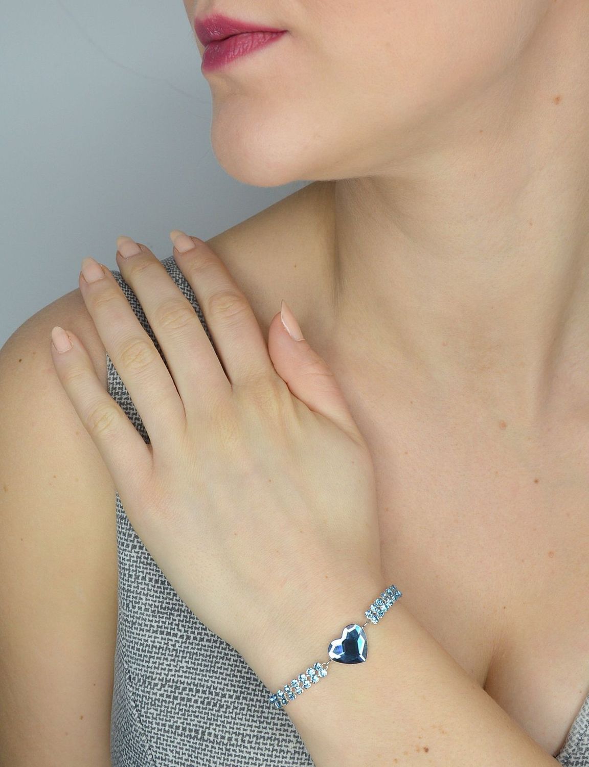 Bransoletka srebrna Spark Swarovski niebieskie serce B2808MESH925DBAQ.jpg