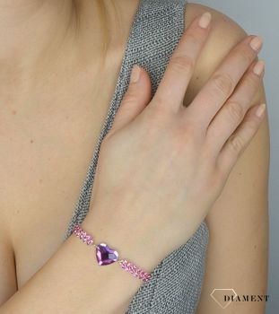Bransoletka srebrna Spark Swarovski różowe serce B2808MESH925FR. Oryginalna i stylowa bransoletka marki Spark to ciekawa biżuteria z efektownym połączeniem srebra i luksusowych kryształków Swarovskiego (3).JPG
