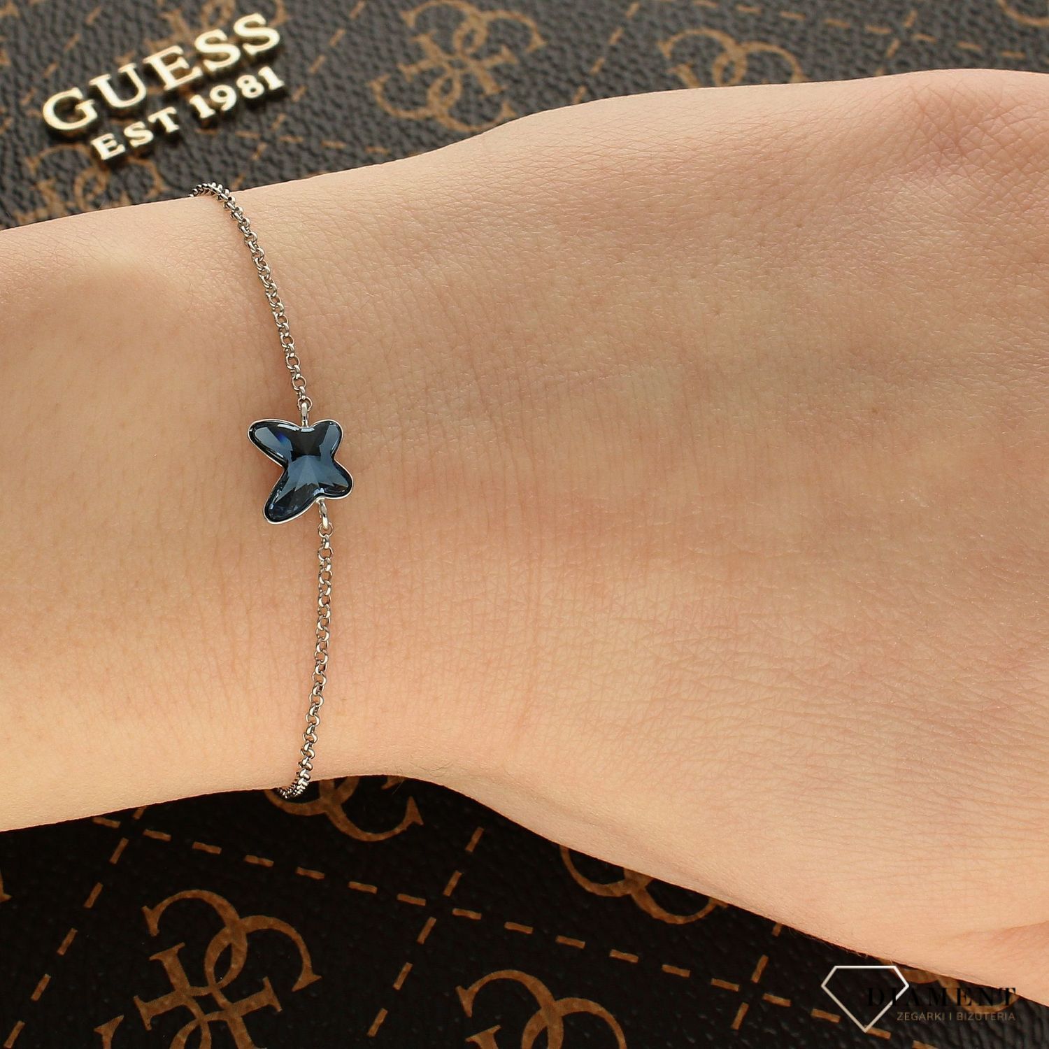 Srebrna bransoletka  Niebieski kryształowy motylek  Swarovski Crystals 925 B28548DB-S (2).jpg