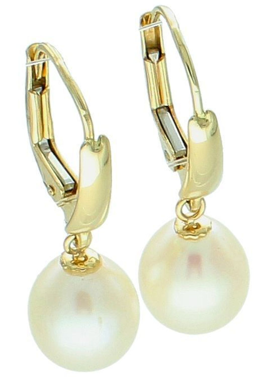 Kolczyki złote wiszące perły pr 585, B5GM11144 Złote kolczyki wykonane z najwyższej jakości żółtego złota, próba 585 ozdobione perłą. Kolczyki w modowym stylu, wpisujące się w obecne trendy modowe.1.jpg