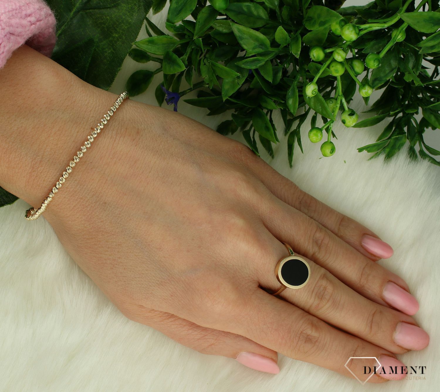 Złota bransoletka damska 585 grawerowane kuleczki B6078.jpg