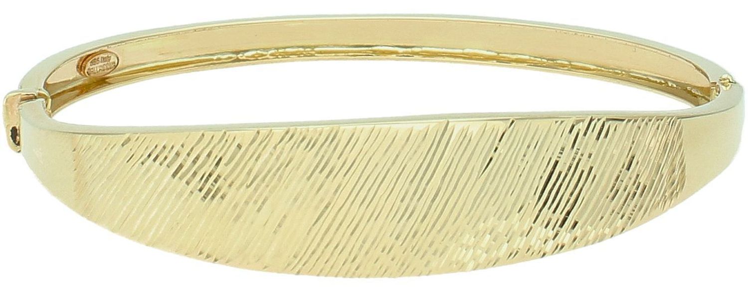 Bransoletka złota grawerowana pr 585, B8OM4564  Złota bransoletka wykonana z 14 karatowego żółtego złota. Bransoletka to idealny pomysł na prezent. Złota bransoletka sztywna z modnym wzorem.1.jpg