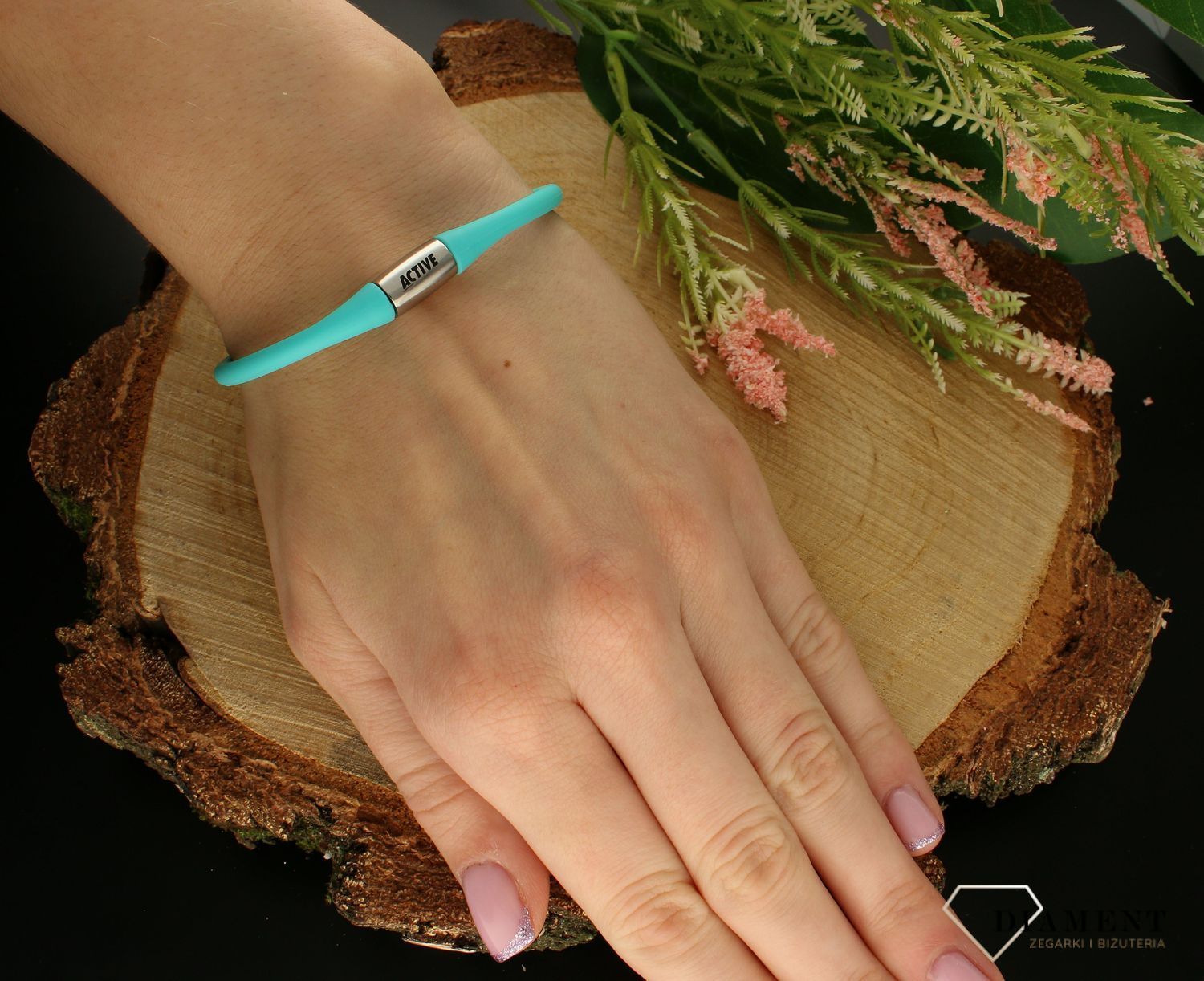 Bransoletka damska turkus Active BA040. Doskonale sprawdzi się na prezent dla fanów sportu. Bransoletka dla aktywnych. Bransoletka turkusowa. Bransoletka z napisem..jpg