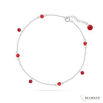 Srebrna bransoletka na nogę z czerwonymi kryształkami Swarovskiego to oryginalna, kobieca biżuteria, szczególnie pasująca do letnich i wakacyjnych stylizacji..jpg