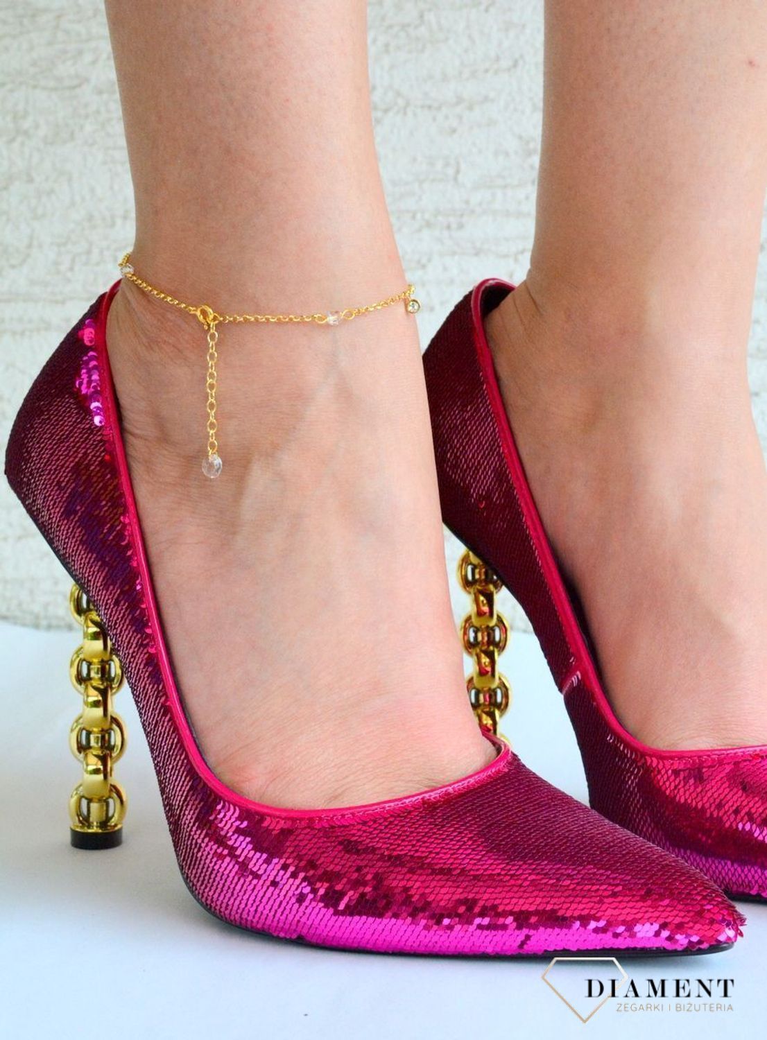 Srebrna pozłacana bransoletka na nogę z kryształkami Swarovskiego Crystal  BAG20385000C. Bransoletka na kostkę. Bransoletka na lato na noge. Bransoletka do sukienki..jpg