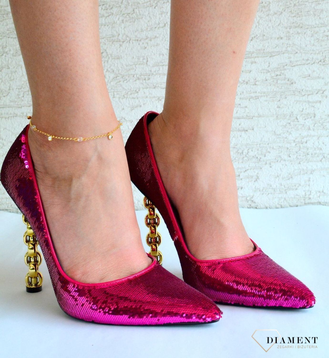 Srebrna pozłacana bransoletka na nogę z kryształkami Swarovskiego Crystal  BAG20385000C. Bransoletka na kostkę. Bransoletka na lato na noge. Bransoletka do sukienki..jpg