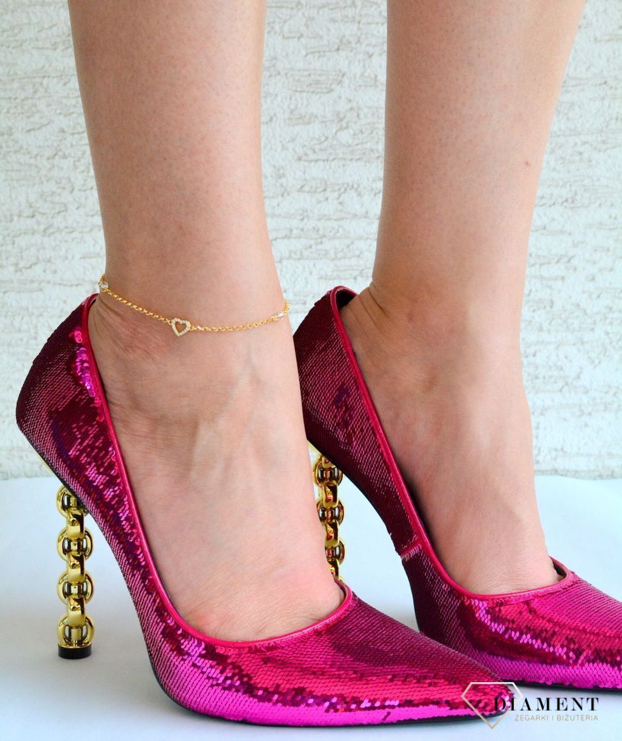 Srebrna pozłacana bransoletka na nogę z kryształkami Swarovskiego Crystal serduszka Lilo. Bransoletka na kostkę. Bransoletka na lato na noge. Bransoletka do sukienki..jpg