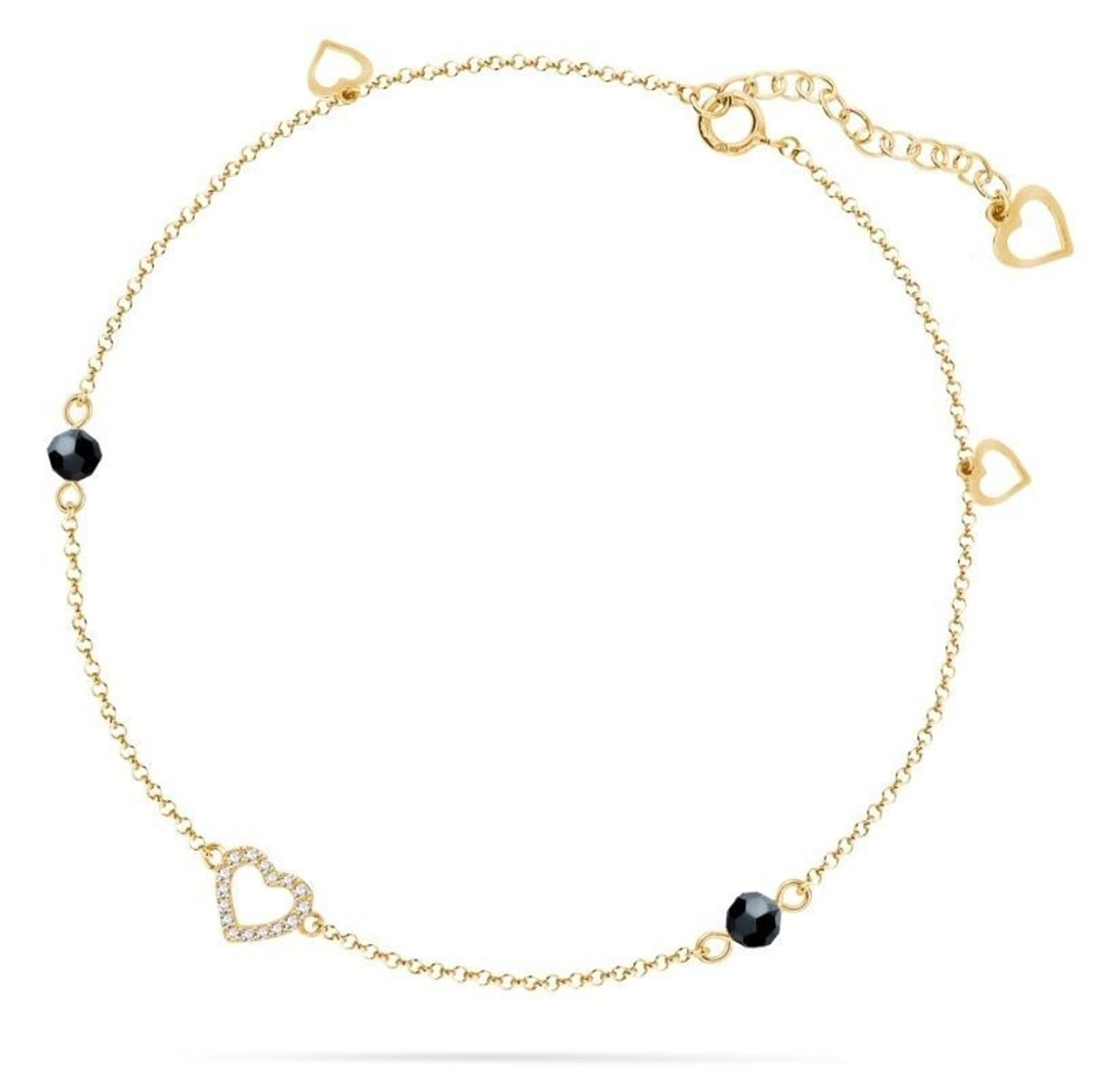 Pozłacana bransoletka na nogę z kryształkami Swarovskiego i serduszkami BAG210115000J. Bransoletki na nogę to oryginalna, kobieca biżuteria, szczególnie pasująca do letnich i wakacyjnych stylizacji. Bransoletka wykonana z najwyższe.jpg