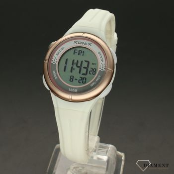 Zegarek dla dziewczynki na białym pasku z wyświetlaczem. XONIX BAO-001. Sportowy zegarek dla dziewczynki do pływania (2).jpg