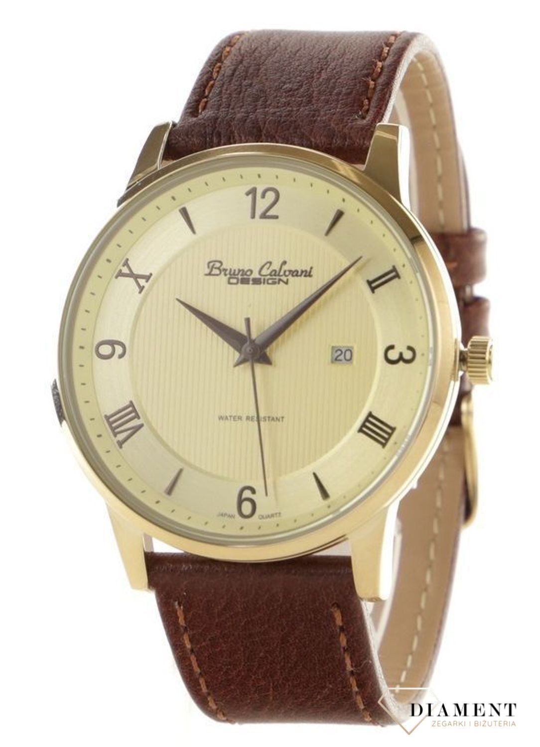 Zegarek męski Bruno Calvani BC3475 na brązowym pasku z cyframi. Męski zegarek na brązowym pasku. Złoty męski zegarek. Tani zegarek męski. Zegarek na prezent dla mężczyzny. Zegarek męski z cyframi..jpg