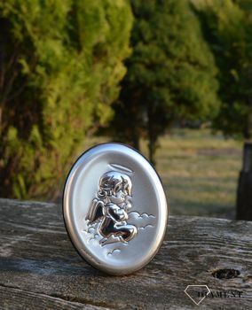 Obrazek pokryty srebrem srebrny Modlący się Aniołek BC63841X. Obrazek srebrny z wizerunkiem Aniołka na chmurce z grawerem (1).JPG