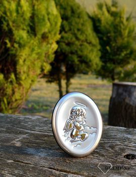 Obrazek pokryty srebrem srebrny Modlący się Aniołek BC63841X. Obrazek srebrny z wizerunkiem Aniołka na chmurce z grawerem (3).JPG