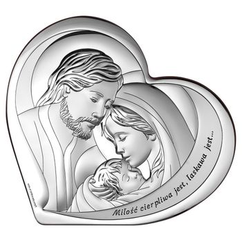 Srebrny obrazek z wizerunkiem Świętej Rodziny serce z grawerem BC6432S2.jpg