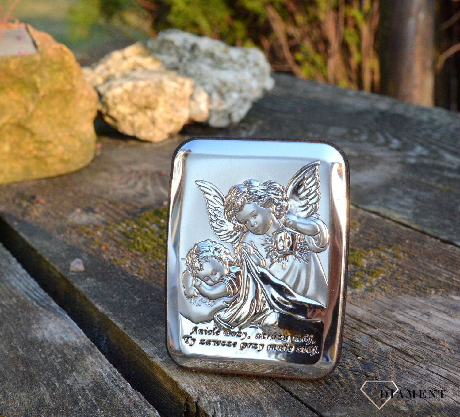 Piękny obrazek w prostokątnym kształcie, Aniołek z latarenką, Pamiątka Chrztu Św. BC64412.jpg